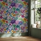 Bright colorful flowers and tropic leaves on a white backgroun, Adhesive Wallpaper, Wall mural, Removable, temporary wallpaper Peel & Stick 