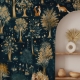 Enchanted Forest Wallpaper, Whimsical Fox and Mushroom Wall Mural, Dark Woodland Peel and Stick, Magical Tree Nursery Decor, Removable Wallpaper Mural